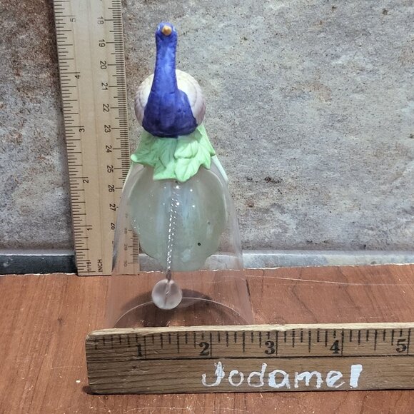 Peacock Bird Figurine on Crystal Glass Bell Silver Tone Chain Glass Ball - Picture 10 of 11